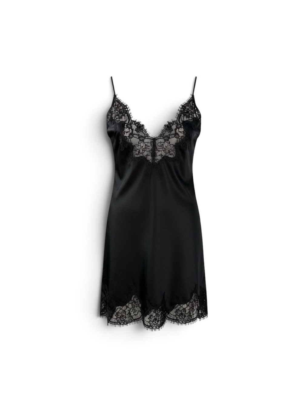SKIMS Black Silk Lace-Trim Slip L